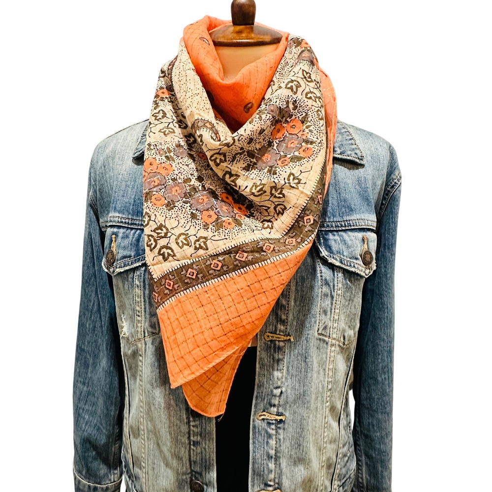 New Boho Scarf Peach Coral Floral Paisley Square Scarf Shawl Wrap